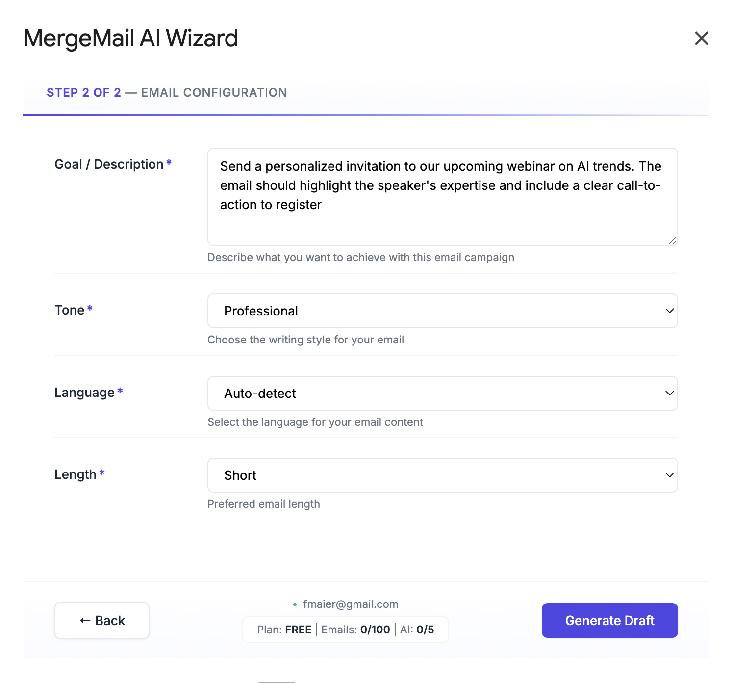 Step 2: Email Configuration